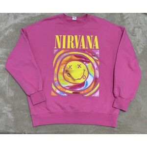 Hot Pink Nirvana Smiley Sweatshirt 90s Y2K Gift For‎ Her Merch Grudge Rock Retro